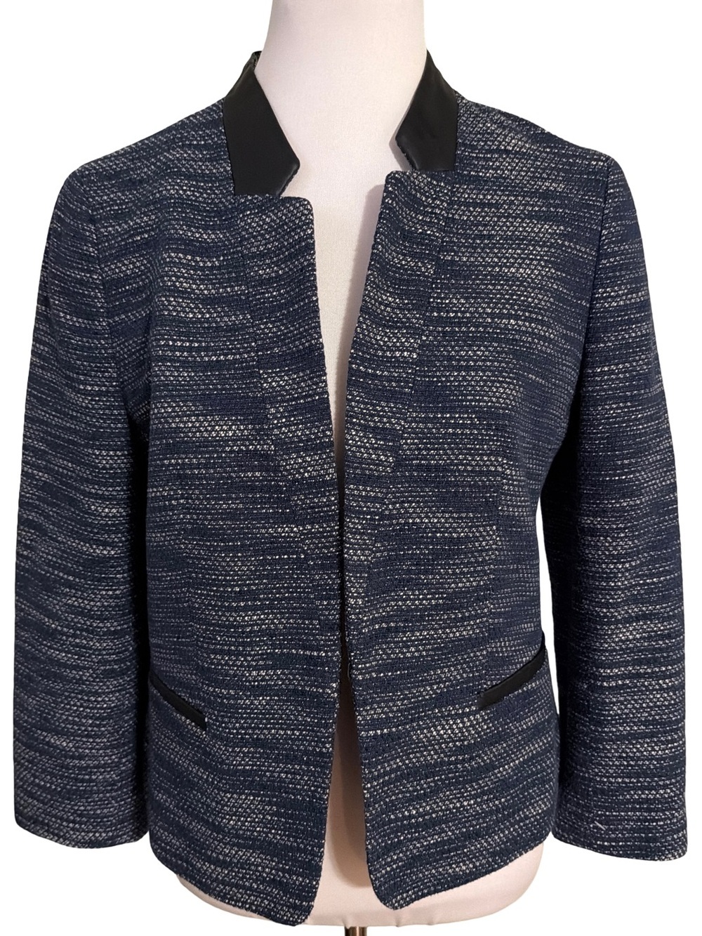 Ann Taylor Navy Black Textured Knit Blazer Large